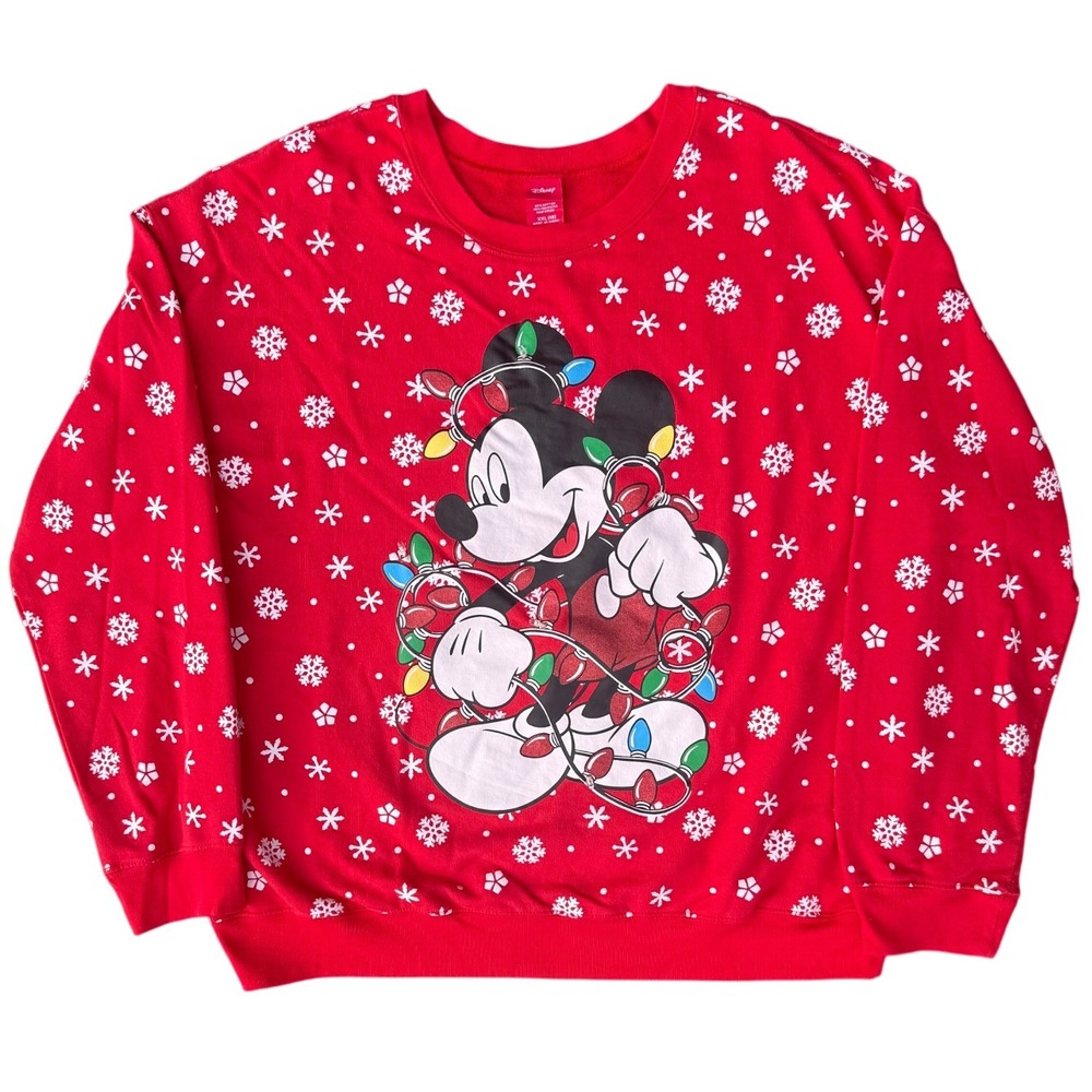 Disney Mickey‎ Christmas Red Snowflake Sweater XXL Light Up Print